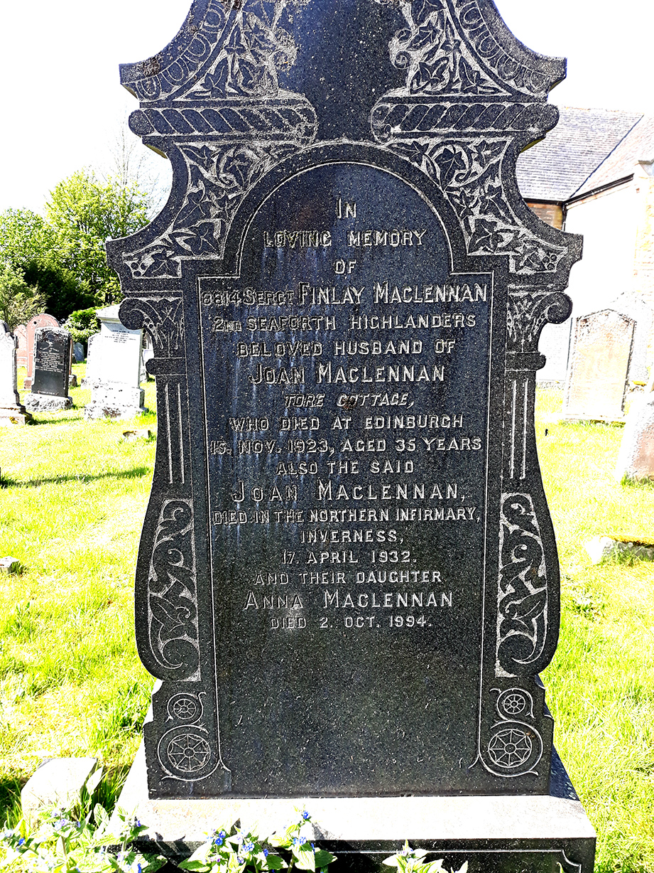 Photo of headstones/Finlay MacLennan (d1923 Edinburgh) hdstn Killearnan chyd